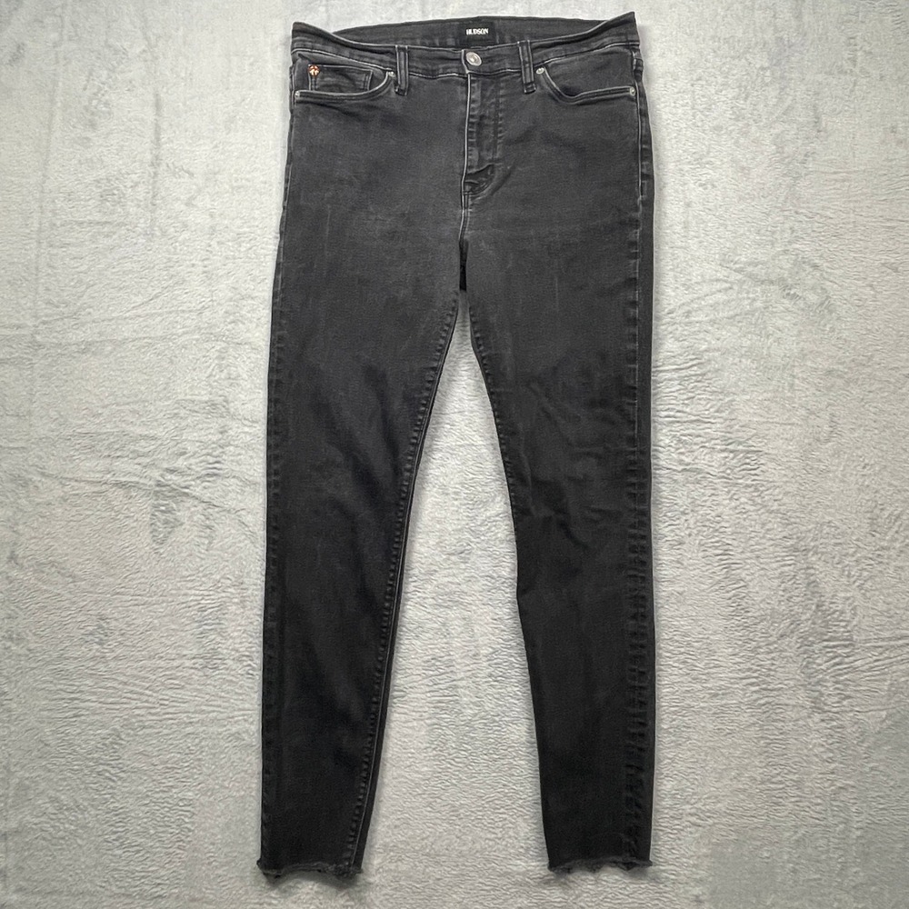 Hudson Natalie Super Skinny Jeans‎ Womens 30 Black Raw Hem Faded Denim Pants